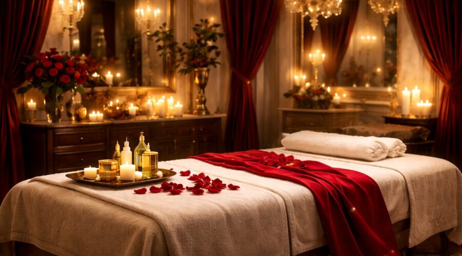 Luxury erotic massage room in Amsterdam with soft lighting and refined décor