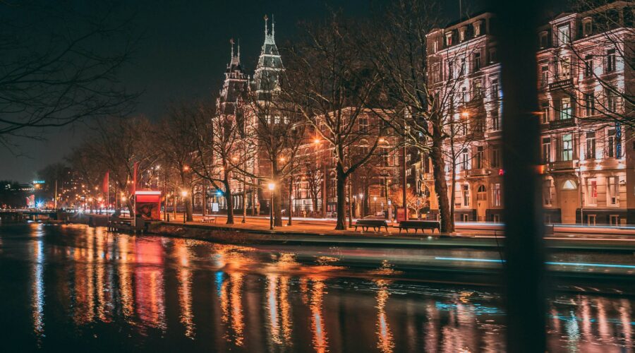 Amsterdam canal light up at night